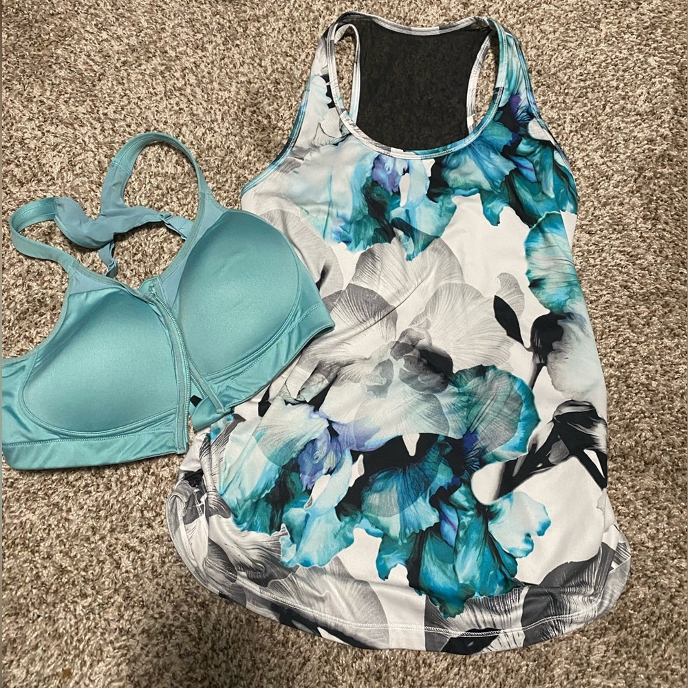CALIA by Carrie Underwood Teal and Floral workout top and sports bra